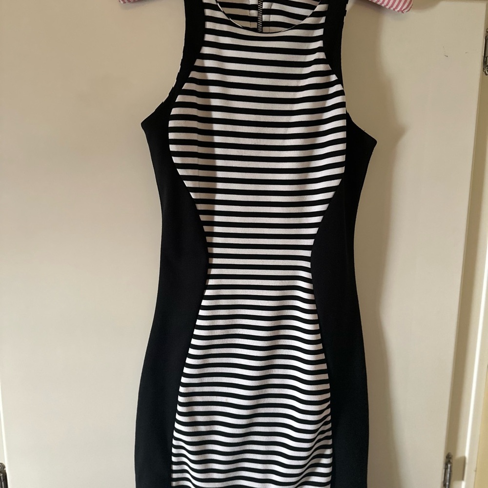 Poof Couture Black and White Striped Mini Dress